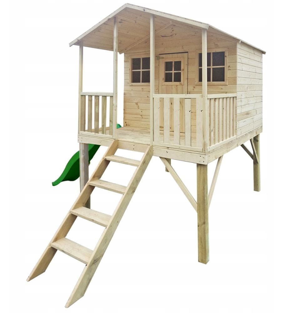 4iQ Ogrodowy Drewniany Domek Dla Dzieci Gucio + Ślizg