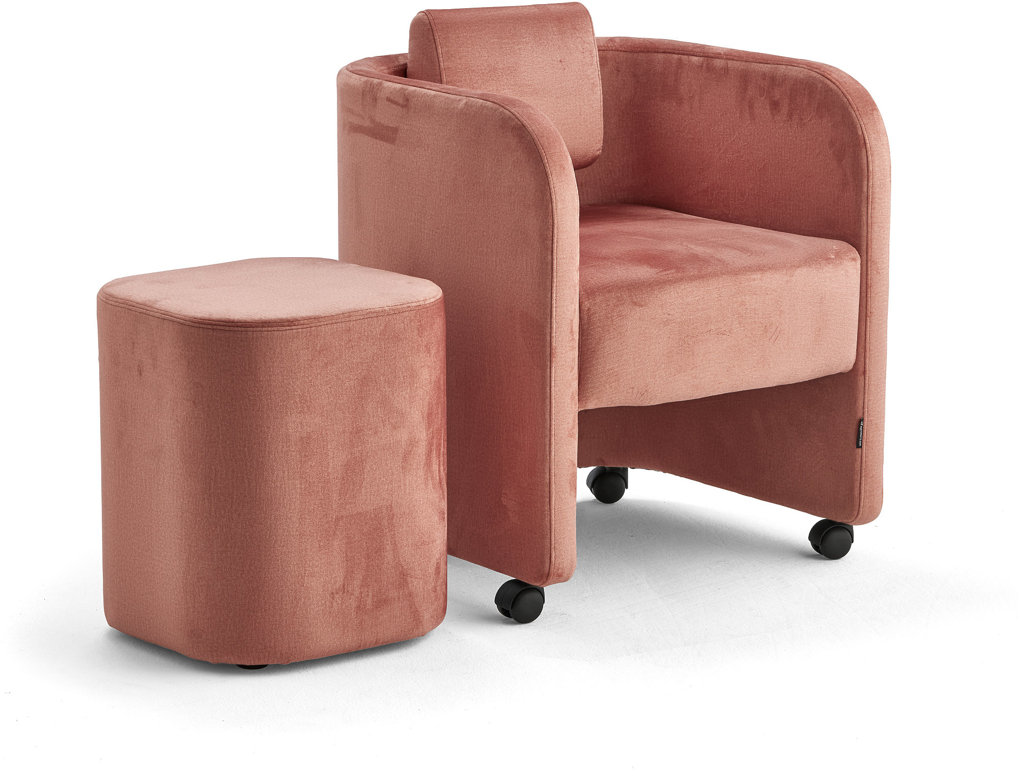 AJ Produkty Zestaw mebli COMFY, fotel i stołek, na kółkach, velvet, łososiowy