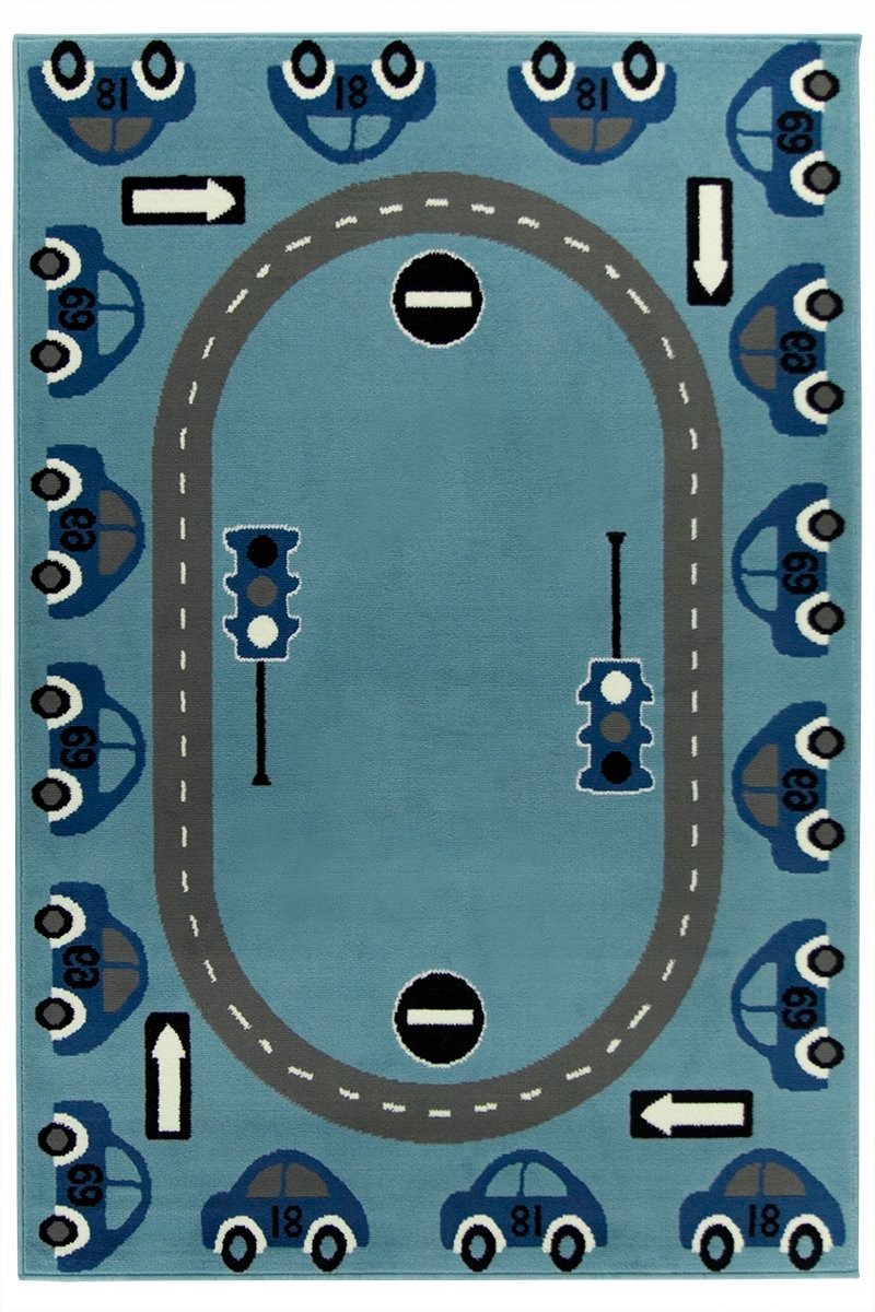 140x200 cm Niebieski Dywan Dla Chłopca Auta Ulice