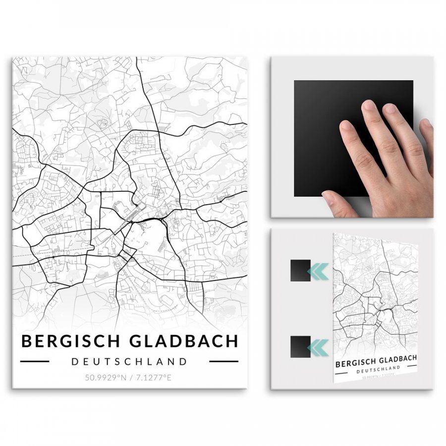 Pix4home Plakat metalowy Mapa B&W Bergisch Gladbach M POS-M-03255