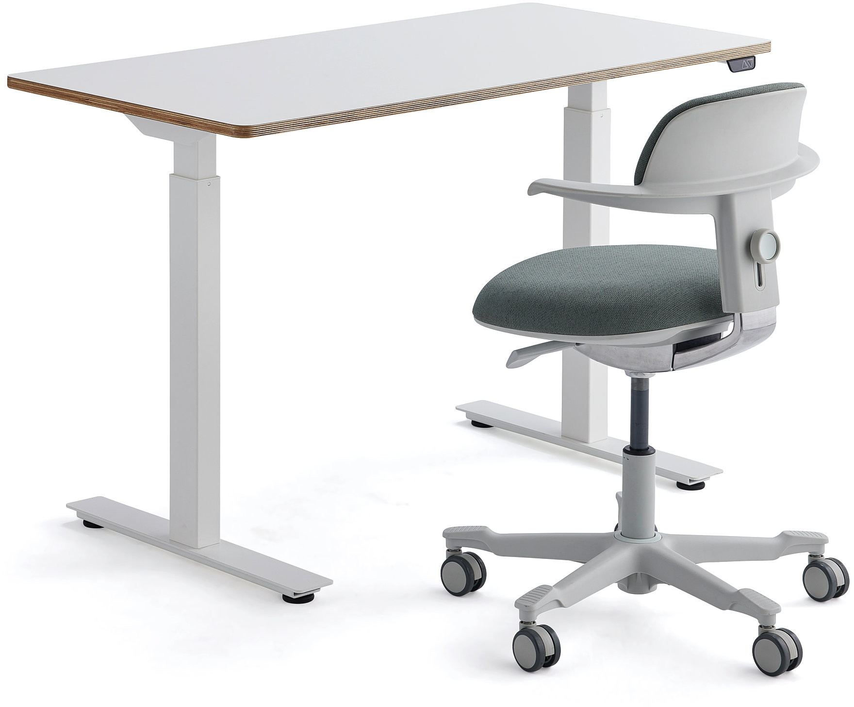 AJ Produkty Zestaw NOVUS + NEWBURY, 1 biurko + 1 biało zielone krzesło biurowe
