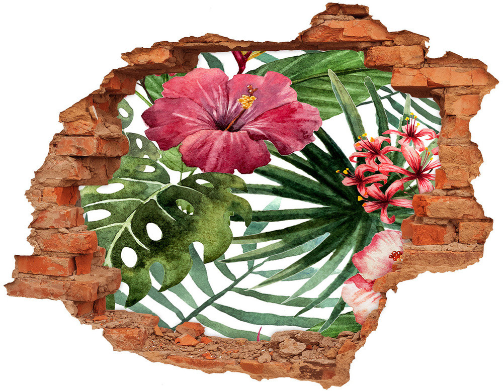 Wallmuralia.pl Naklejka 3D dziura na ścianę Tropikalne kwiaty