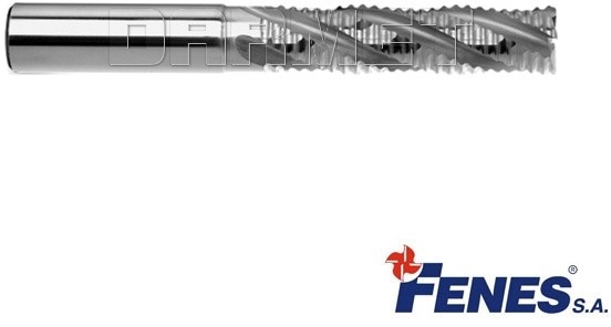 FENES Frez 4-ostrzowy trzpieniowy, długi do obróbki zgrubnej z chwytem walcowym DIN844-A L-M-NR, HSS-E - 12MM - FEN_0641-512-114-620