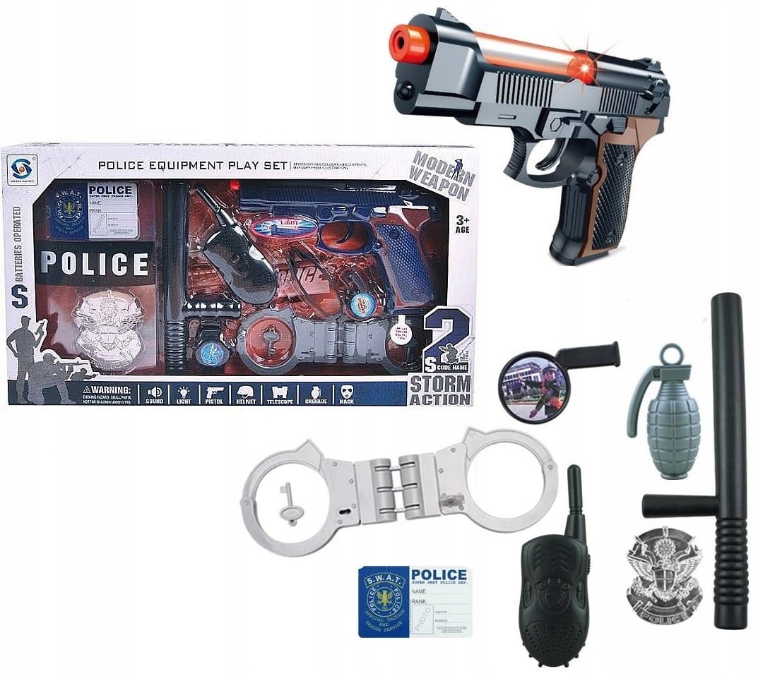 Pistolet Policjant Światło Dźwięk Kajdanki Odznaka