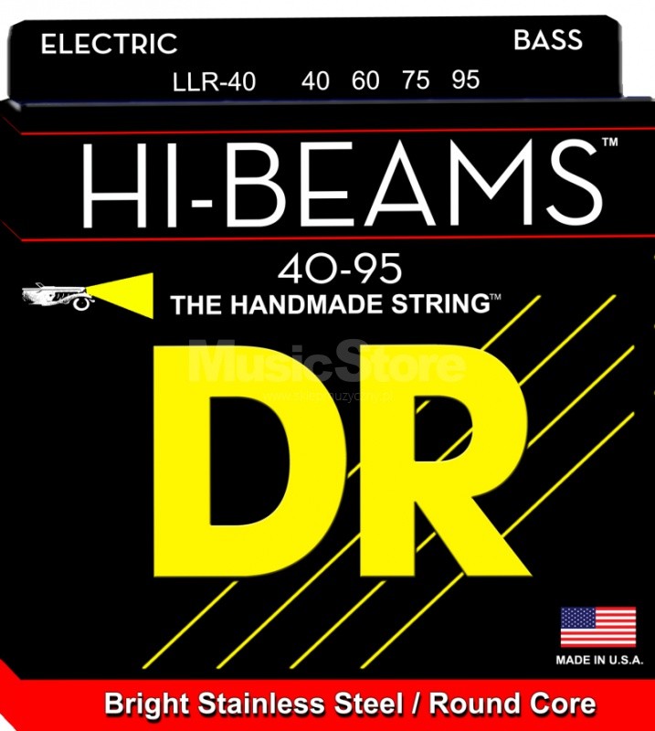 DR Strings llr-40 - hi-beam - Bass String Set, 4-String, Light-Light, .040-.095