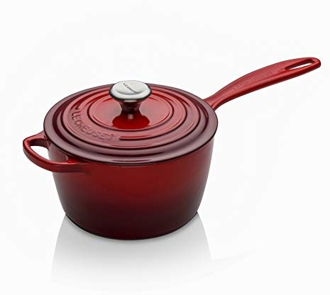 LE CREUSET Le Creuset Signature żeliwny rondel z odpornym na wysokie temperatury uchwytem, okrągły,  18 cm, 1,8 l, do wszystkich rodzajów kuchenek łącznie z indukcją, 2,942 kg, wiśniowy