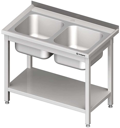 Stalgast Stół ze zlewem dwukomorowym z półką W1000xD700xH850 mm (980817100)