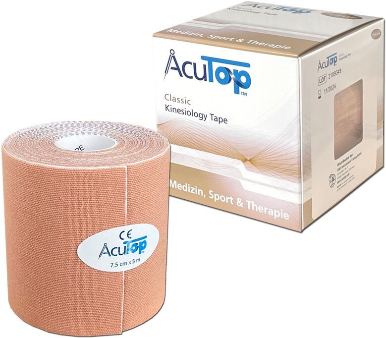 Tape Acutop Oryginal Kinesiology AcuTop Classic 7,5 cm Beżowy - Szeroka rolka - NIEMIECKA JAKOŚĆ - niska cena (atc7 beige)