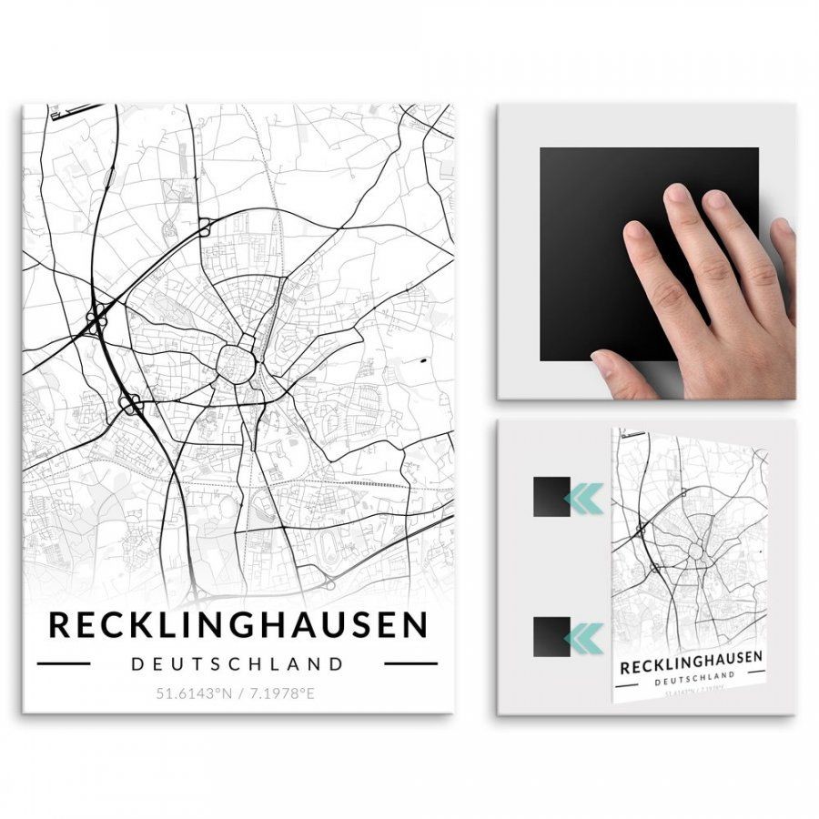 Pix4home Plakat metalowy Mapa B&W Recklinghausen L POS-L-03283