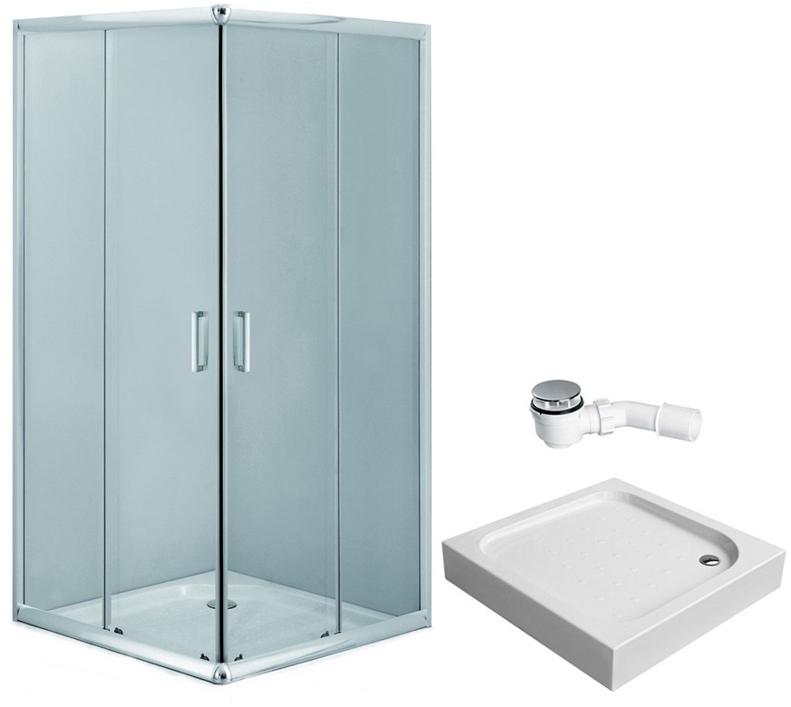 Deante Zestaw kabina kwadratowa FUNKIA 90x90 szkło transparentne z brodzikiem Corner + syfon ZEK002