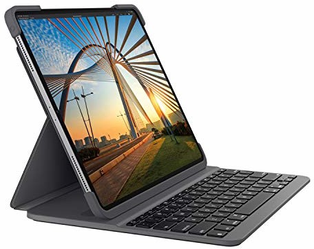 Logitech Slim Folio Pro Etui na iPada z bezprzewodową klawiaturą Bluetooth, na iPada Pro 11 cali 1, generacji (A2228, A2068, A2230, A2231), 14 specjalnych przycisków iOS, blokada magnetyczna Niemiecki