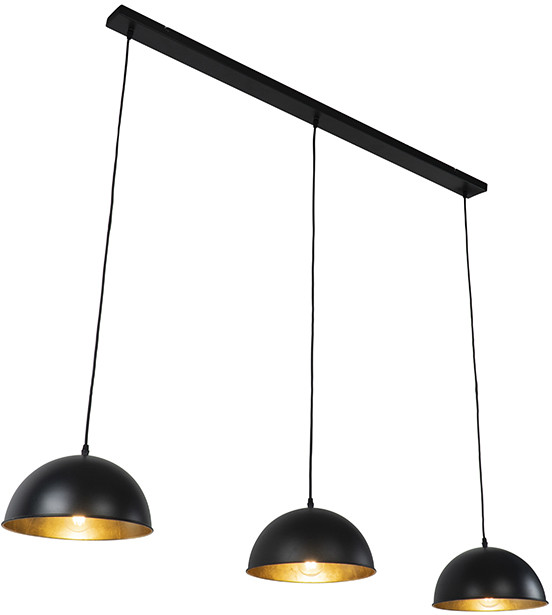 QAZQA Przemysłowa lampa wisząca czarna ze złotymi 3 lampami - Magnax