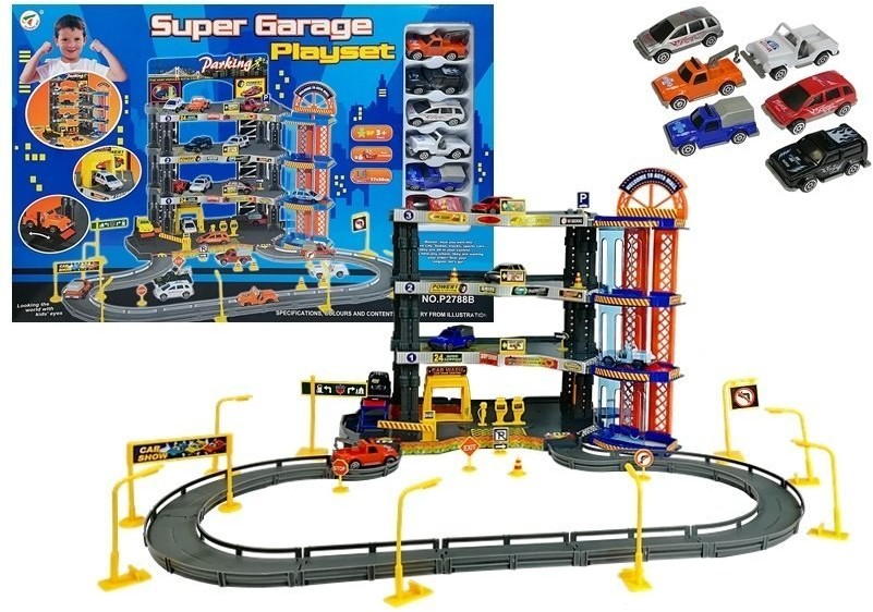 Import LEANToys Zestaw Super Garaż Poziomowy Parking + 6 Autek 1194