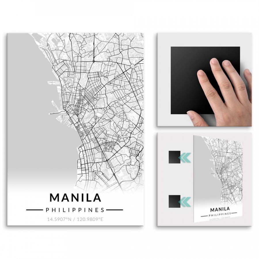 Pix4home Plakat metalowy Mapa B&W Manila L POS-L-03418