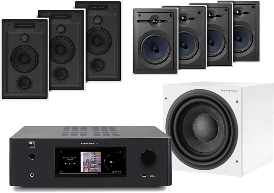 NAD T778 czarny + 3 x CWM7.5 S2 biały + 4 x CWM663 biały + ASW 608 biały