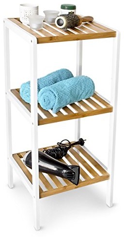 Relaxdays Regał łazienkowy bambus regał z 3 szufladami HBT: 80 x 35 x 31,5 cm elegancki 3 półki z naturalnego drewna z  regał stojący regał jako regał kuchenny lub drewna do przechowywania w łazience,  10017702