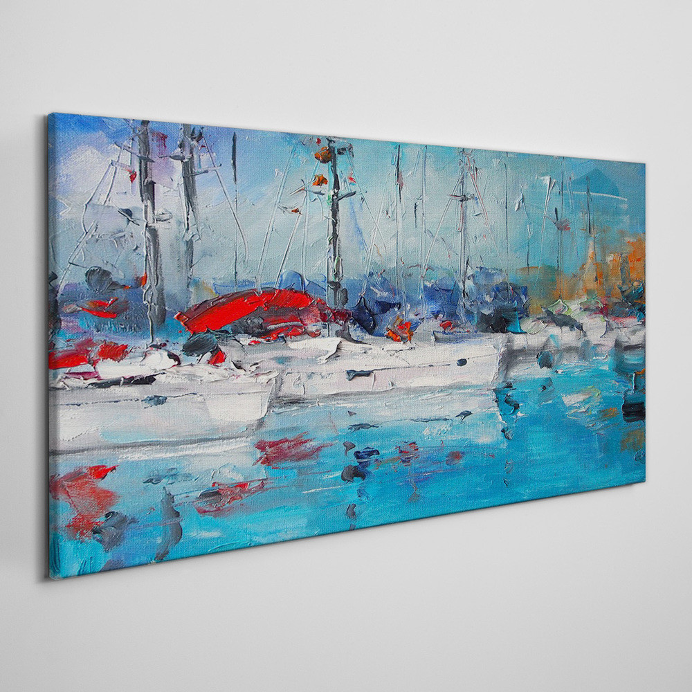 PL Coloray Obraz na Płótnie Port Statki Woda Niebieski 140x70cm
