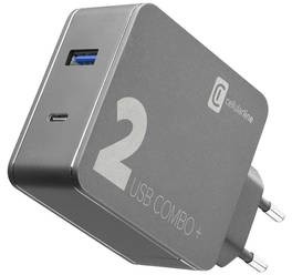 Ładowarka sieciowa CellularLine Multipower 2 Combo Plus,1x USB 3.0 1x USB-C PD 48W + 1,6 m USB-C kabel ACHITKITC2CQCPD48K) Czarna