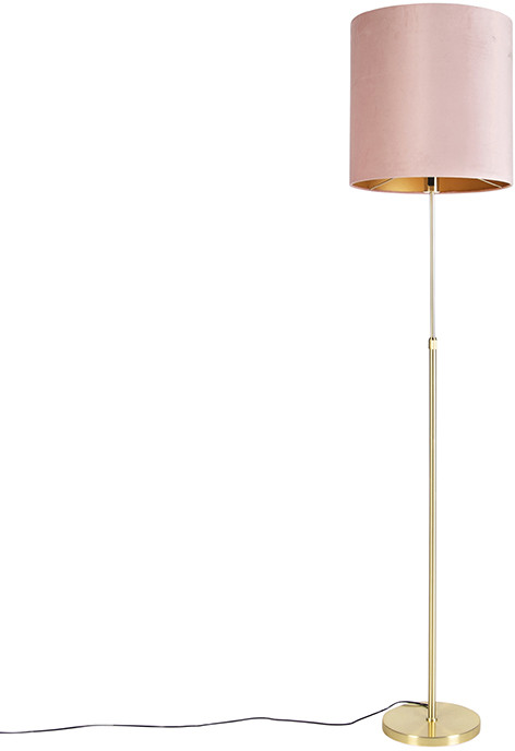 QAZQA Lampa podłogowa regulowana złota/mosiądz klosz welurowy różowy 40cm - Parte
