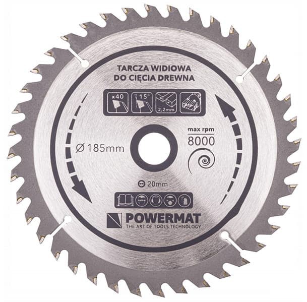 Powermat Tarcza widiowa do drewna Powermat 185 mm 20 mm 40 zęby) TDD-185x20x40Z