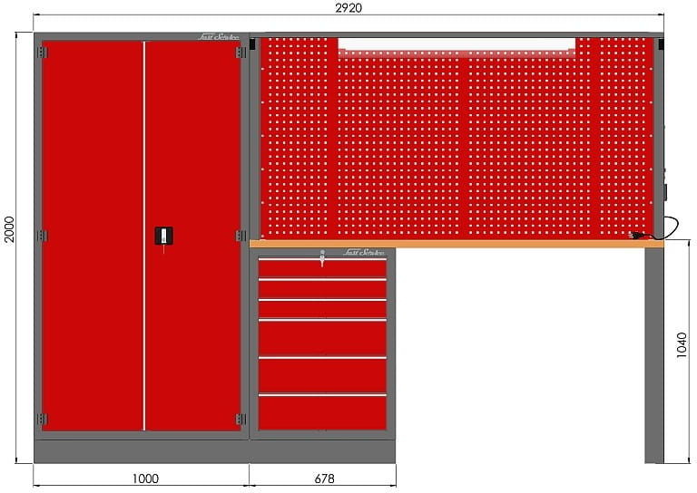 Fastservice Zestaw warsztatowy (szafa, szafka, tablica, noga, blat sklejka, zawieszki) M-3-02-00 M-3-02-00
