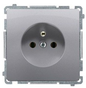 Kontakt Simon Kontakt_Simon Gniazdo wtyczkowe pojedyncze z uziemieniem (moduł) 16A. 250V z przesłonami torów prądowych. szybkozłącza stal inox BMGZ1CZ.01/21