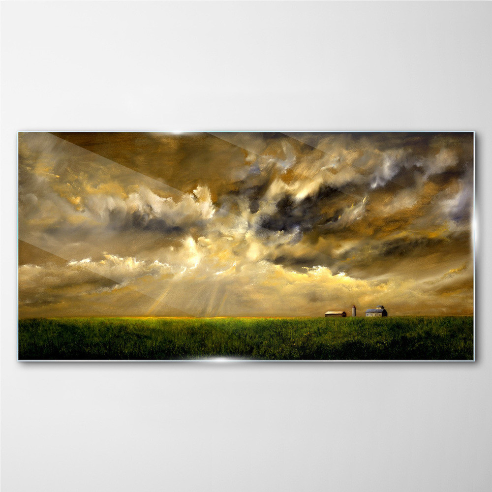 PL Coloray Obraz na Szkle Pejzaż wieś pole niebo 140x70cm