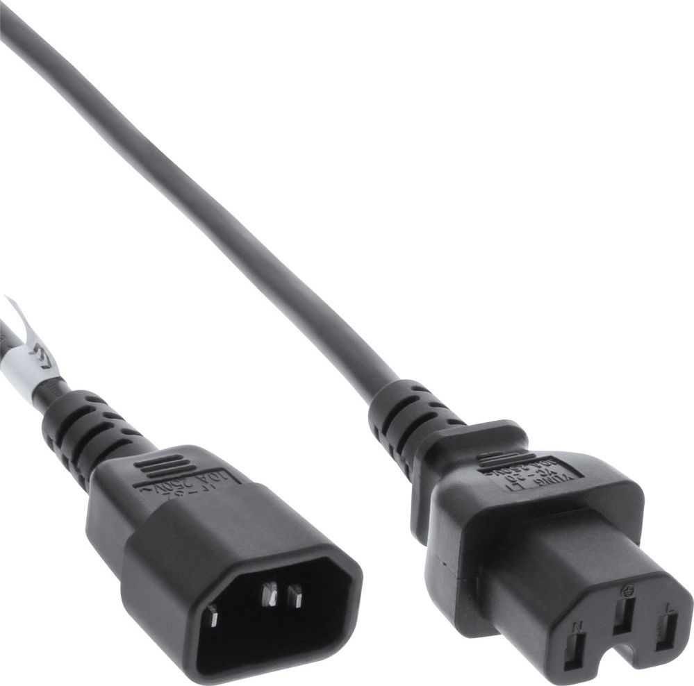 InLine Kabel zasilający Przedłużenie kabla zasilającego złącze IEC-C15 proste do IEC-C14 prostego 0,5 m czarne 16811E