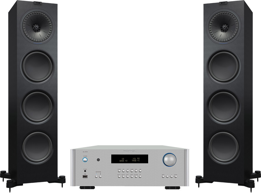 Rotel RA1572 srebrny + Kef Q950 czrany