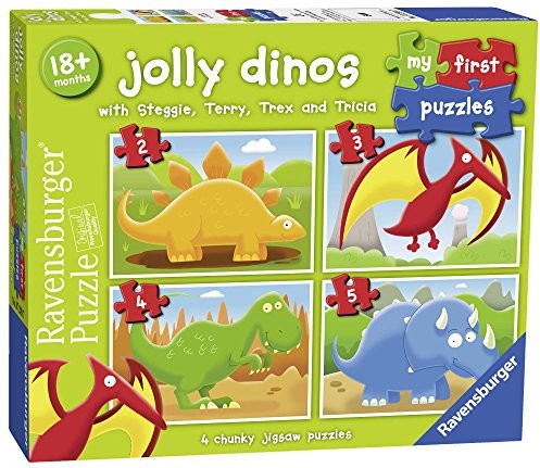 Ravensburger 7289 Jolly Dinosaurs, My First Jigsaw Puzzle (2, 3, 4 i 5 szt.) zabawka dla dzieci w wieku od 18 miesięcy 7289