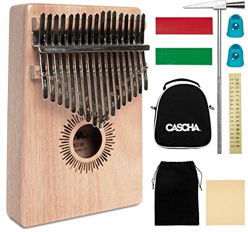 CASCHA CASCHA Kalimba 17 kluczy, mahoń, fortepian na kciuki z etui, torba do przenoszenia, ściereczka do czyszczenia, młotek do strojenia, naklejki na klucze, nasadki na kciuki, instrument perkusyjny HH 2146