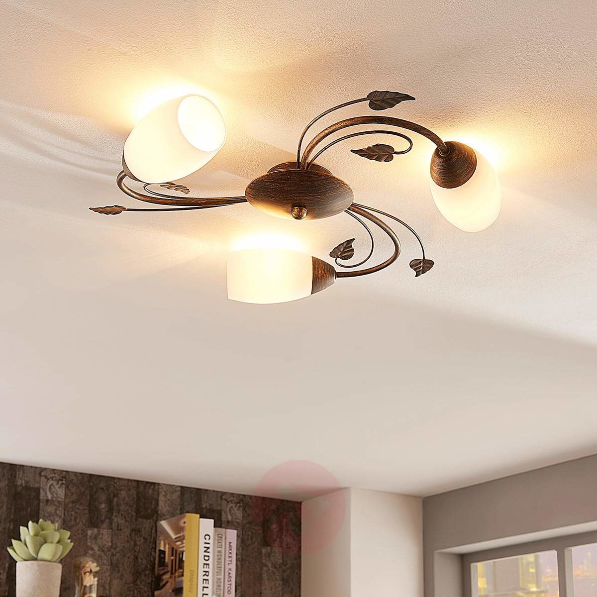 Lindby Klasyczna lampa sufitowa czarna ze złotem  w tym LED - Stefania