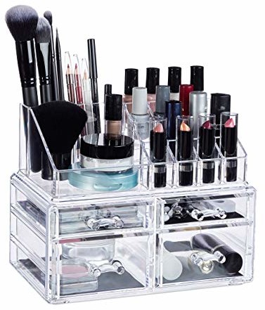Relaxdays Relaxdays, Przezroczysty organizer z 4 szufladami, zestaw do makijażu na szminki, lakier do paznokci, regał na kosmetyki akrylowy, standardowy 10024646_50