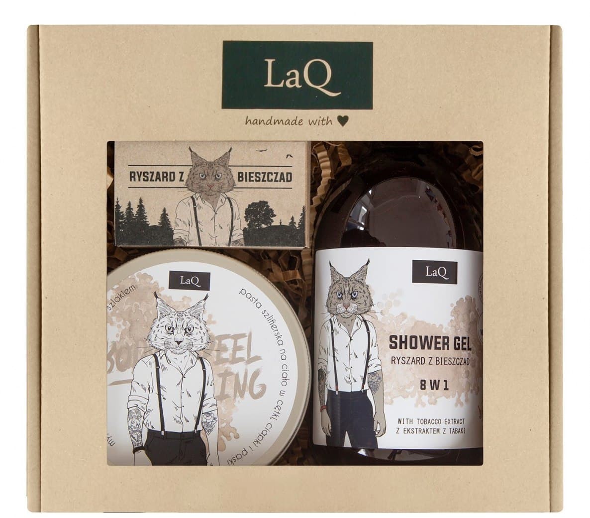 LAQ LaQ Zestaw prezentowy dla mężczyzn Ryś żel pod prysznic 500ml+scrub 200ml+mydło kostka 85g)