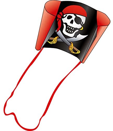 HQ Windspiration 100083 - Sleddy Jolly Roger dziecięcy smok dla dzieci, od 5 lat, 50 x 76 cm i 1,9 m ogon, w zestawie sznur poliestrowy 40 m na szpuli, 2-6 Beaufort 100083