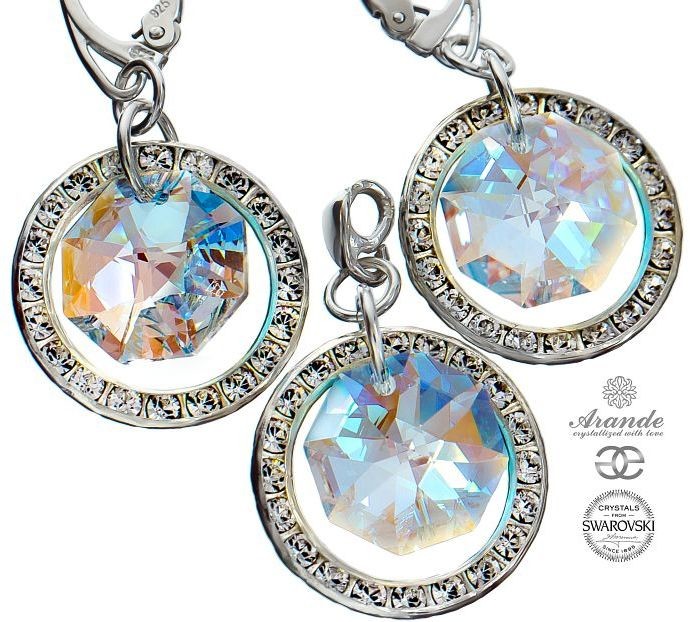 Arande SWAROVSKI ozdobny komplet BLUE AURORA SREBRO 700886