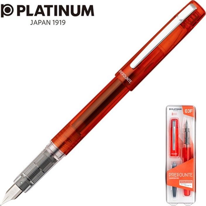 Platinum Pióro wieczne Prefounte Vermilion Orange F w plastikowym opakowaniu na blistrze pomarańczowe PLA-PPF800-69F