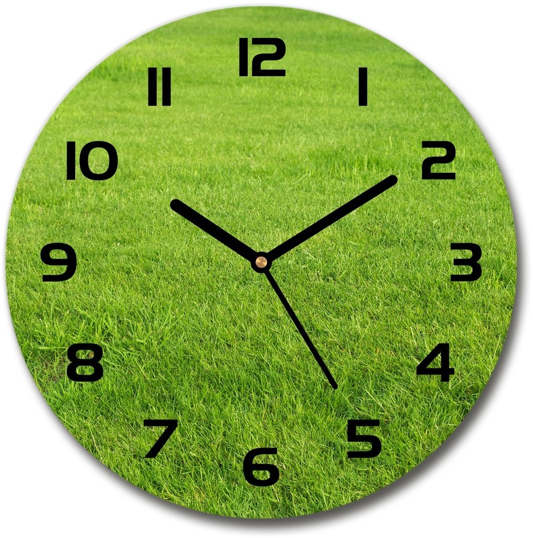 Zegar szklany okrągły Zielona trawa