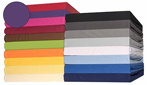 CelinaTex 0004548 Lucina prześcieradło z gumką do łóżek kontynentalnych, materiał jersey bawełna, różne wymiary i kolory, liliowy, 90x200 - 100x200 cm