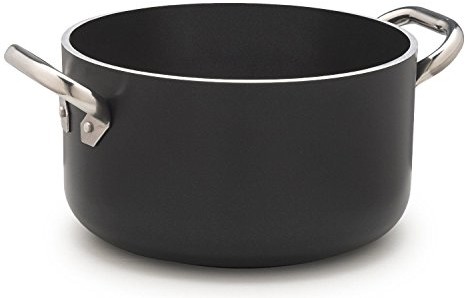 Pentole Agnelli pentole agnelli ALB lakier do garnków wykonana z aluminium, dno indukcyjne o grubości 5 MM, grubość 10 MM, z 2 uchwytami ze stali nierdzewnej, w kolorze czarnym, czarny, 20 cm ALSA2104SSPI20