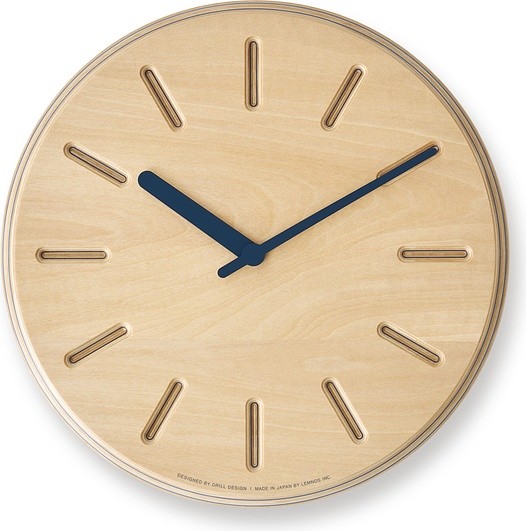 Lemnos Zegar ścienny Paper Wood Line 29 cm niebieskie wskazówki DRL19-06 NV