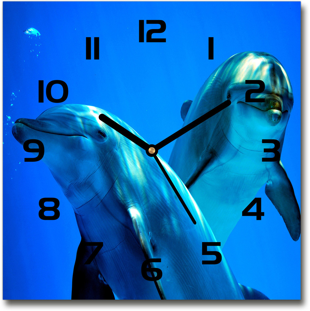 Zegar szklany kwadratowy Dwa delfiny