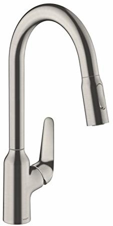 hansgrohe Hansgrohe armatura kuchenna (kran kuchenny obracany o 360°, wyciągana głowica prysznicowa z 2 rodzajami strumienia, wysoki komfort wylotu 220 mm, standardowe przyłącza) wykończenie ze stali nierdzewne