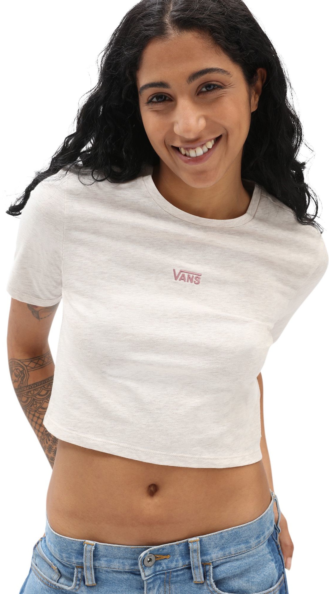 Vans t-shirt damski FLYING V CROP CREW TEE Oatmeal Heather