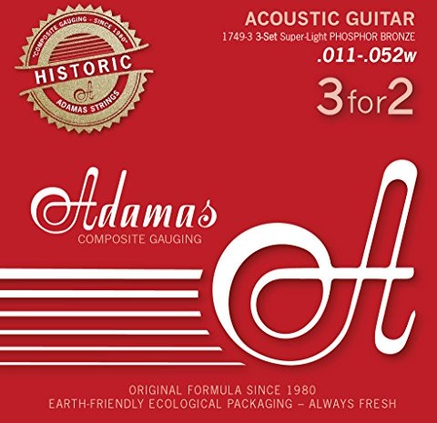 Adamas Struny Adamas do gitary akustycznej Phosphor Bronze historyczne ponowne wydanie zestaw 3 ekstra światło .010 1717-3 Set of 3 Ex-Light .010 1717-3