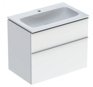 GEBERIT GEBERIT 502.336.01.1 Zestaw umywalka meblowa iCon slim z szafką pod umywalkę dwoma szufladami i zestawem odpływowo-przelewowym do umywalki 75cm biały lakierowany na wysoki połysk biały matow