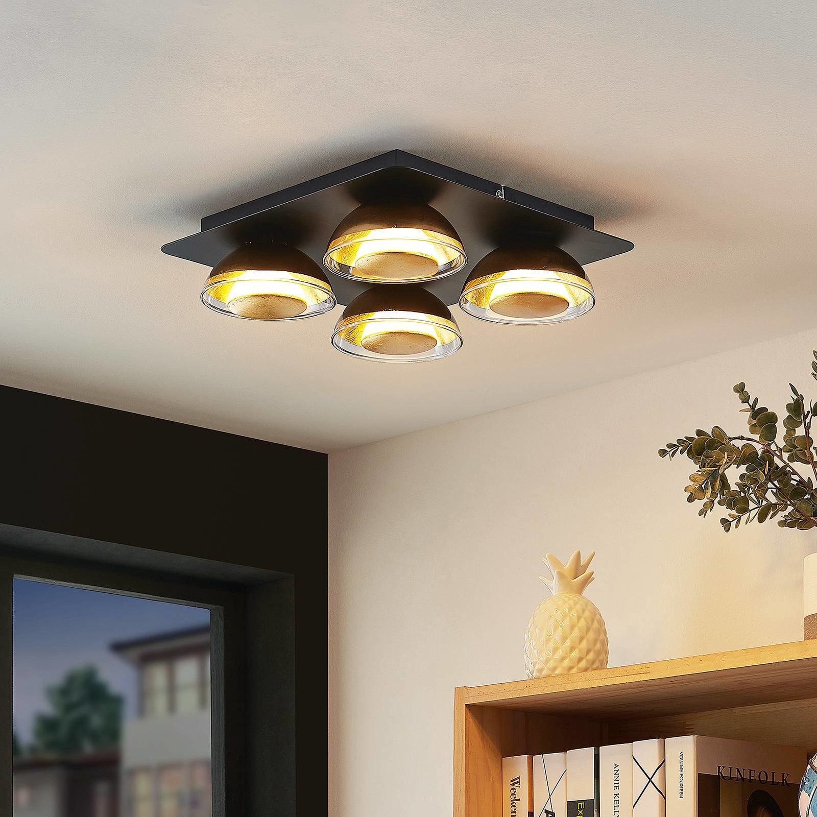 Lindby Erin lampa sufitowa czarna 4-pkt kwadratowa