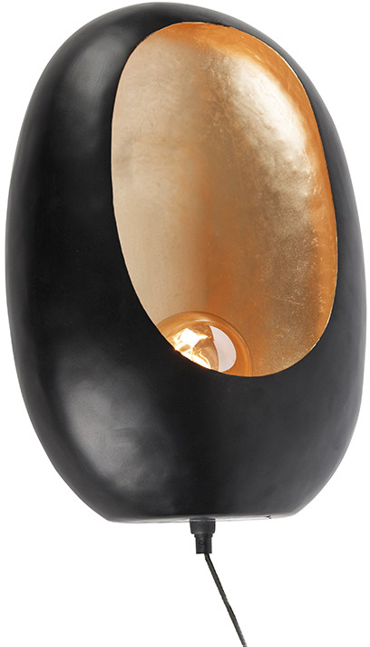 QAZQA Designerska lampa ścienna czarna ze złotym wnętrzem 46 cm - Cova 103084