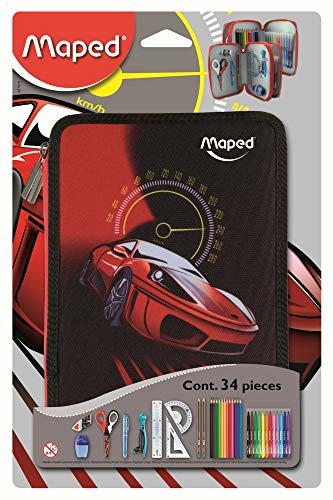 Maped Plumier 34 sztuki z dwoma podłogami samochody Rojo y negro 967430