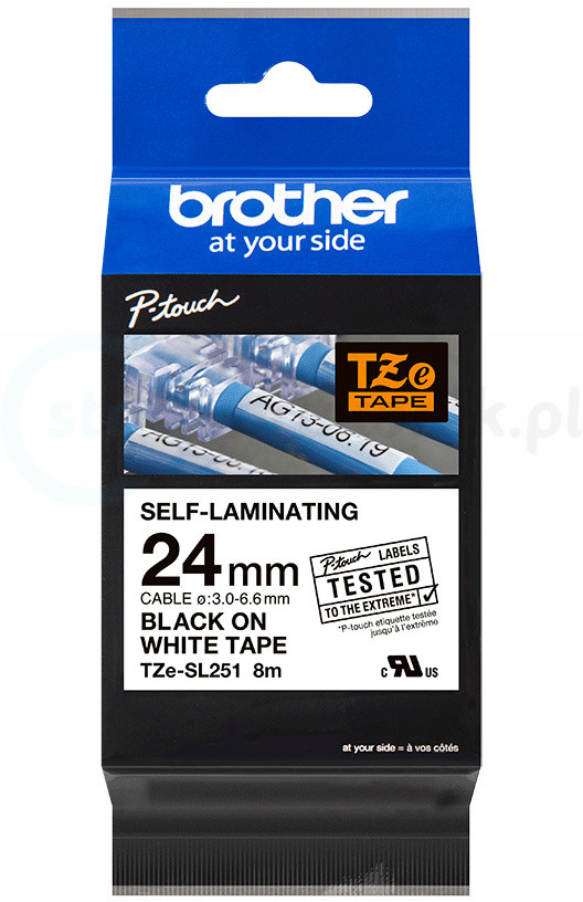 Brother Oryginalna taśma samolaminująca TZE-SL251 24mm x 8m biała/czarny nadruk PROMOCJA! OEM-TZE-SL251